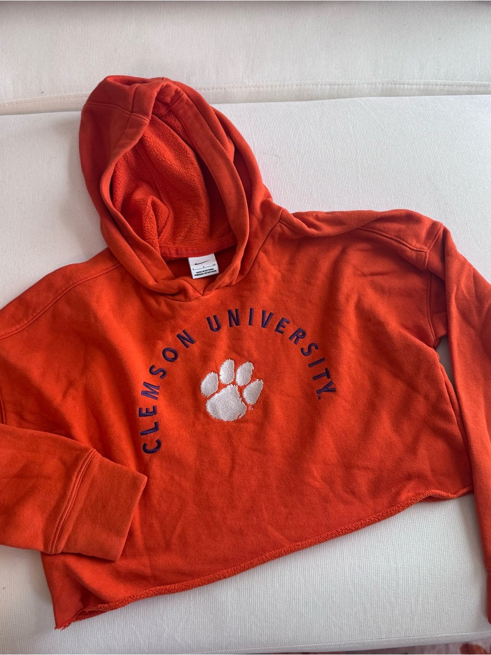 Nike Clemson Tigers Cropped Fleece Hoodie Orange Embroidered Logo Women’s Small